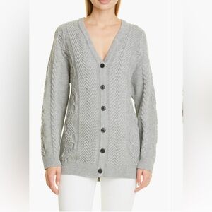 Theory Light Grey Cable Knit Wool & Cashmere Cardigan